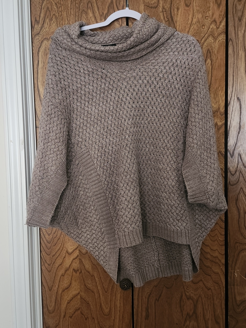Design History Taupe Knit Cowl-Neck Poncho